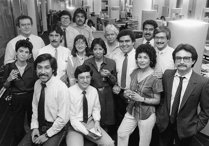 The 1983 Latino series team after the 1984 Pulitzer Prize announcement (Los Angeles Times)
